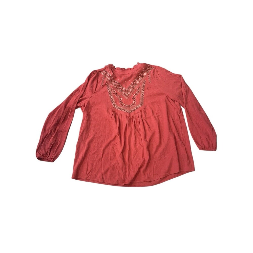 Torrid Women Washable Crinkle Gauze Relaxed Embroidered Blouse Cottagecore Sz 00
